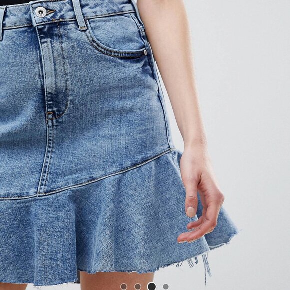 River Island Frill Hem Denim Skirt 2 - Picture 3 of 8